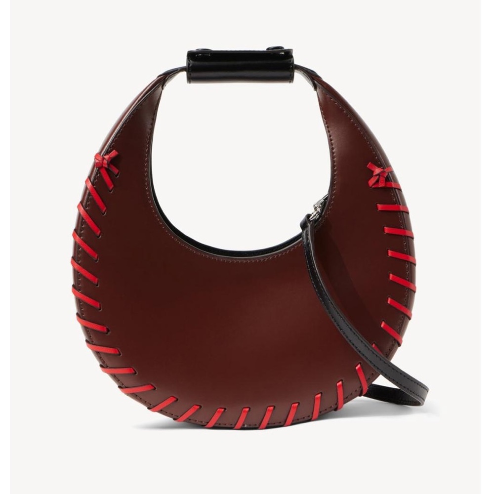 NWOT STAUD Mini Moon Lace Leather Bag in Mahogany/Cherry